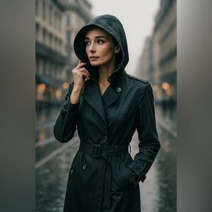 🖤 Calvin Klein Women’s Belted Trench Coat with Hood – Black, Size M